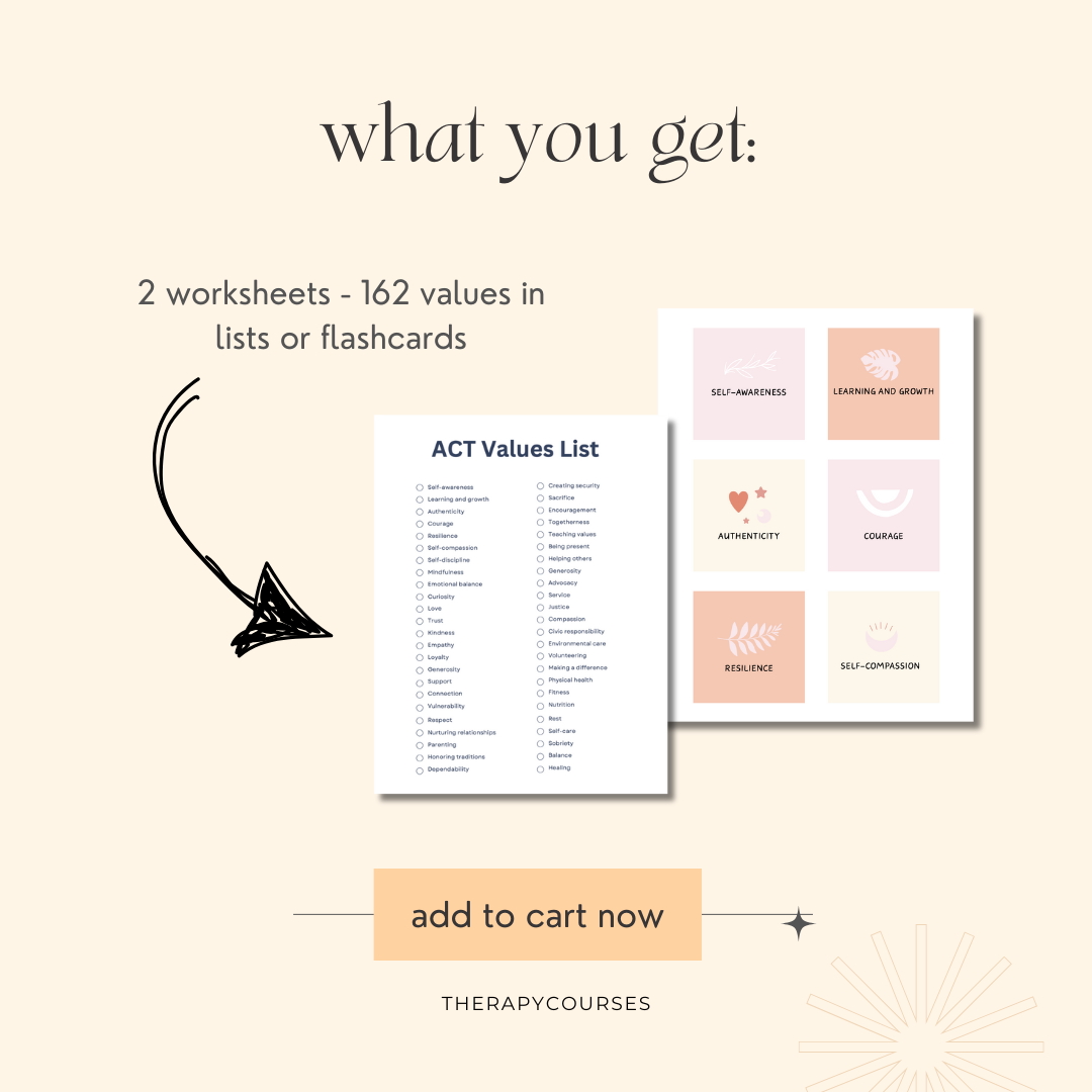 2 ACT Values List Worksheets - Acceptance & Commitment Therapy pdf