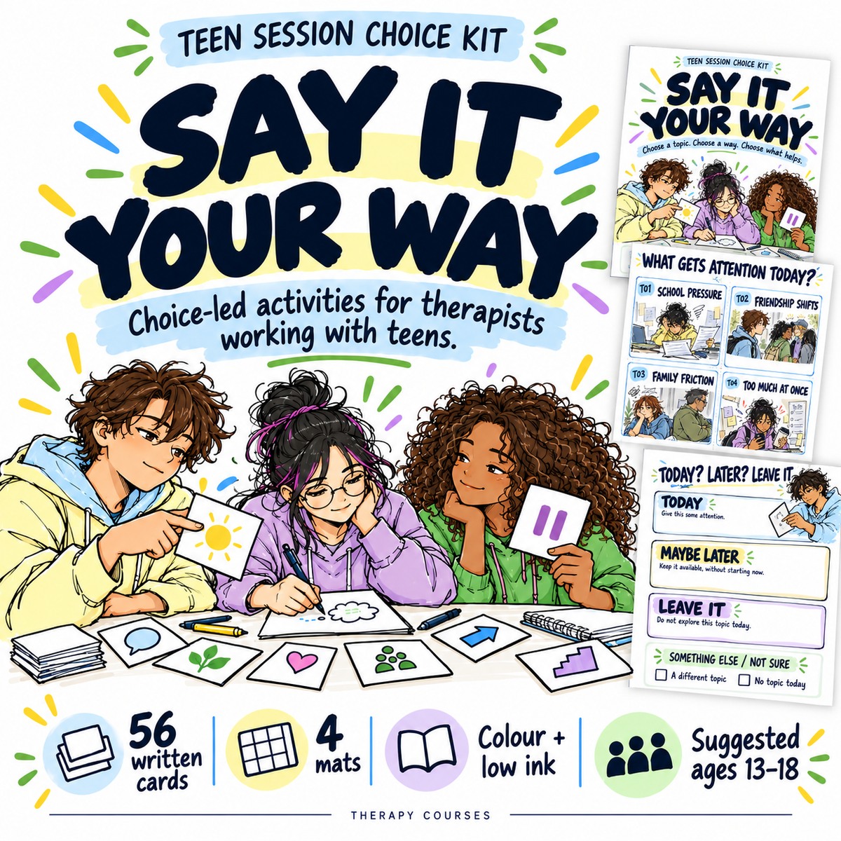 Get Quiet Teenagers Talking: Say it Your Way Card Game, Session Choice Toolkit (Adolescent Therapy Game)