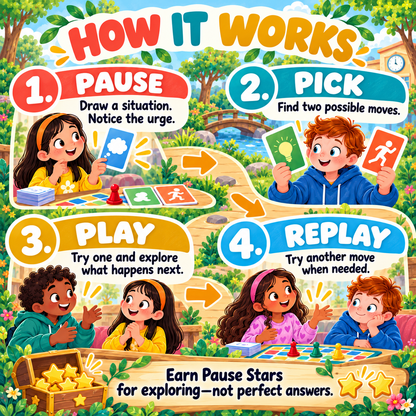 Pause Pick Play: Impulse Control Game for Kids, ADHD, Neurodivergent, Coping Skills Cards, Emotional Regulation, Therapist Resource