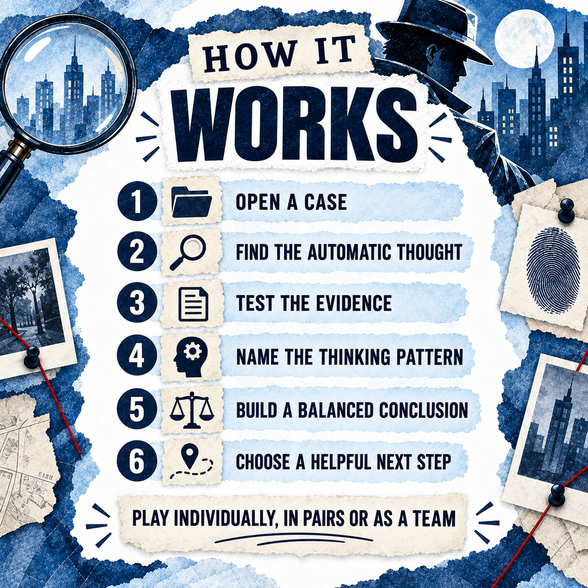 Teenager CBT Game: Thought Detective Case Files, Thought Challenging, Fun Group Therapy
