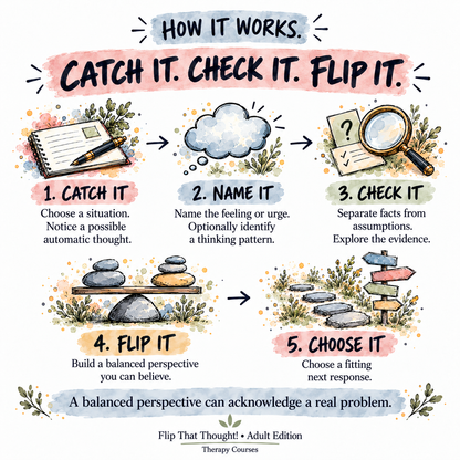 Flip that Thought! A CBT Game - Challenge Negative Thoughts (ANTs), Group Therapy Activites