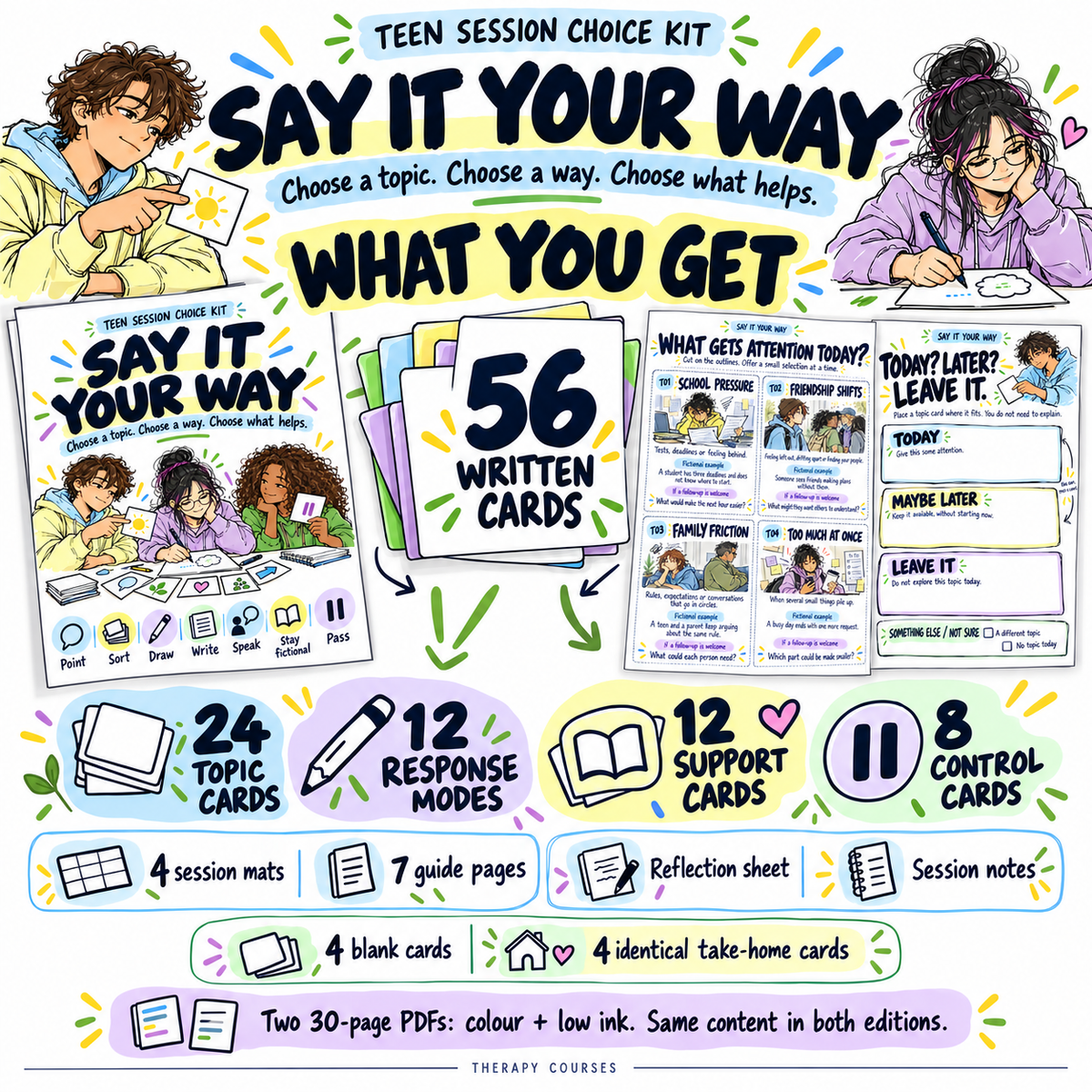 Get Quiet Teenagers Talking: Say it Your Way Card Game, Session Choice Toolkit (Adolescent Therapy Game)