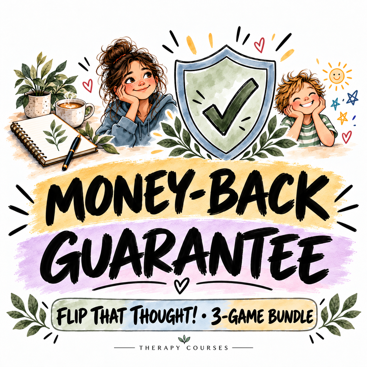 Flip That Thought! — 3-Game Bundle, Adult + Teen + Kids Editions | Printable CBT Card Games