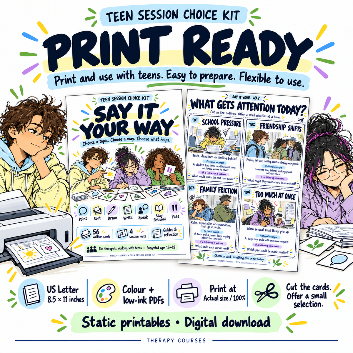Get Quiet Teenagers Talking: Say it Your Way Card Game, Session Choice Toolkit (Adolescent Therapy Game)