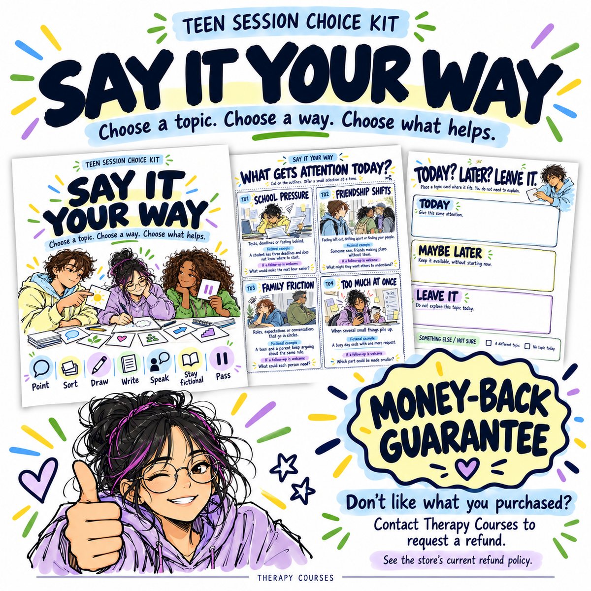 Get Quiet Teenagers Talking: Say it Your Way Card Game, Session Choice Toolkit (Adolescent Therapy Game)