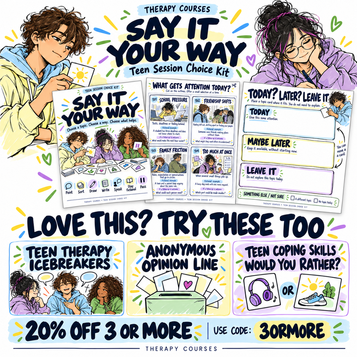 Get Quiet Teenagers Talking: Say it Your Way Card Game, Session Choice Toolkit (Adolescent Therapy Game)