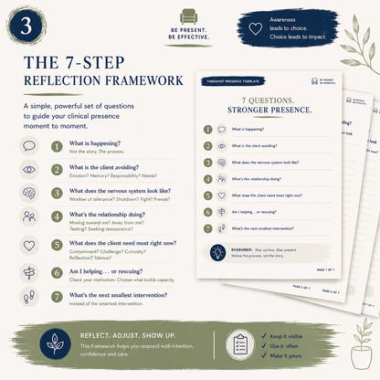 Therapist Presence Template | 7-Step Clinical Reflection Framework for Therapists (Printable PDF)