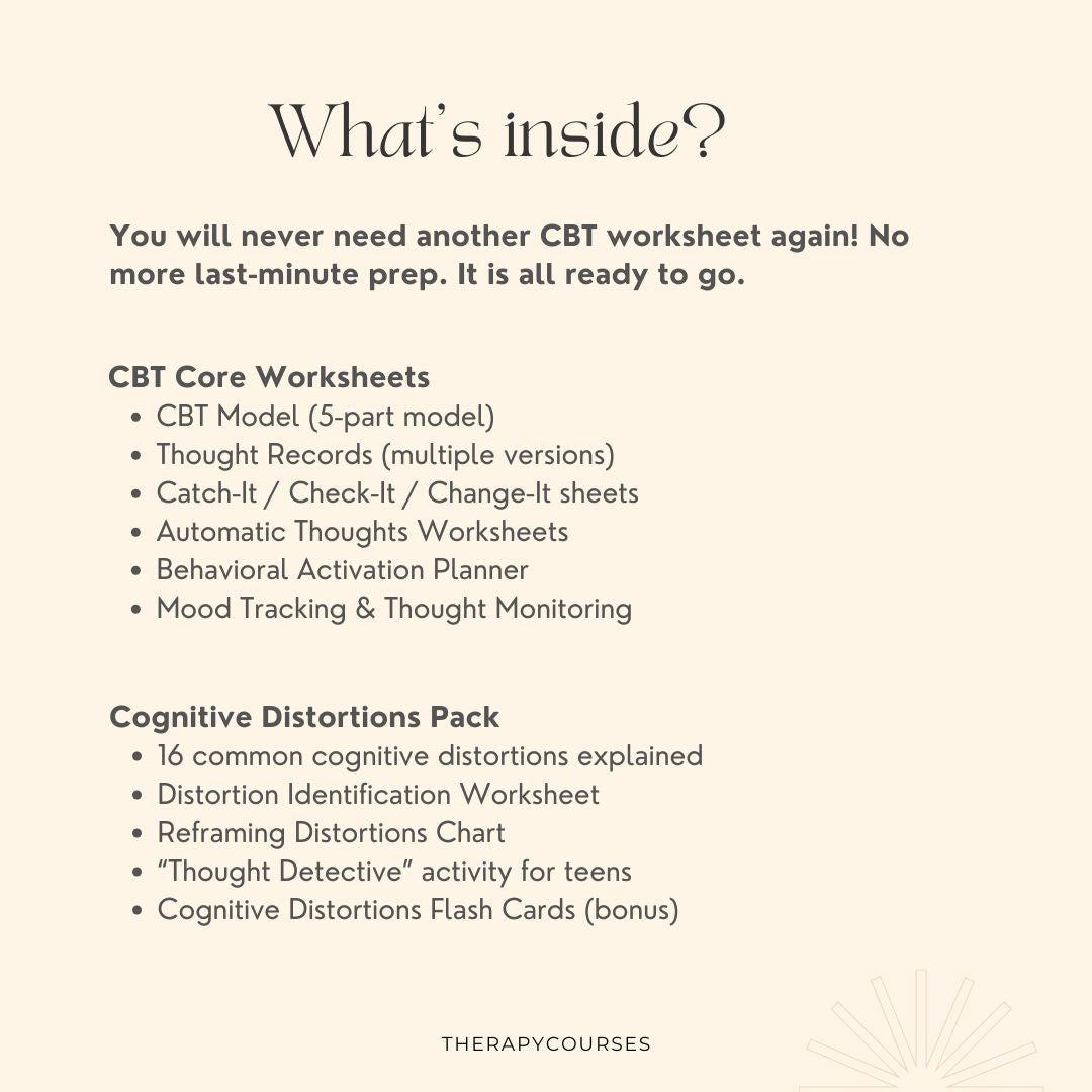 Modern CBT Worksheets for Therapy - Full Resources & Exercises Package to Learn CBT