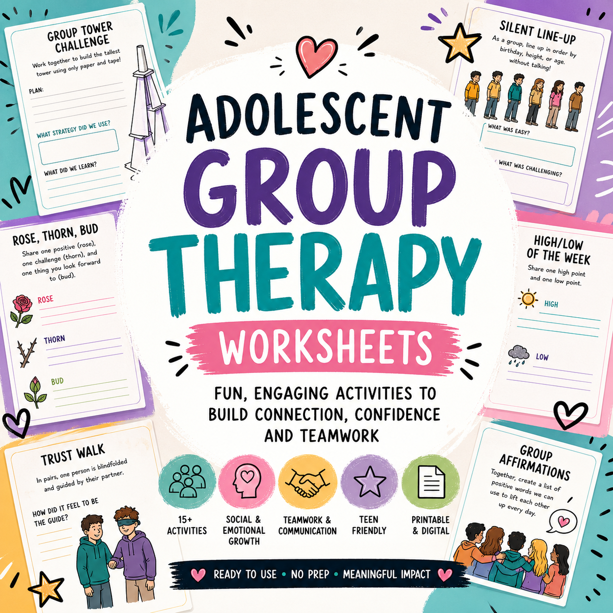 30 Engaging Adolescent Group Therapy Activities - Fun Done for You Printables for Teens
