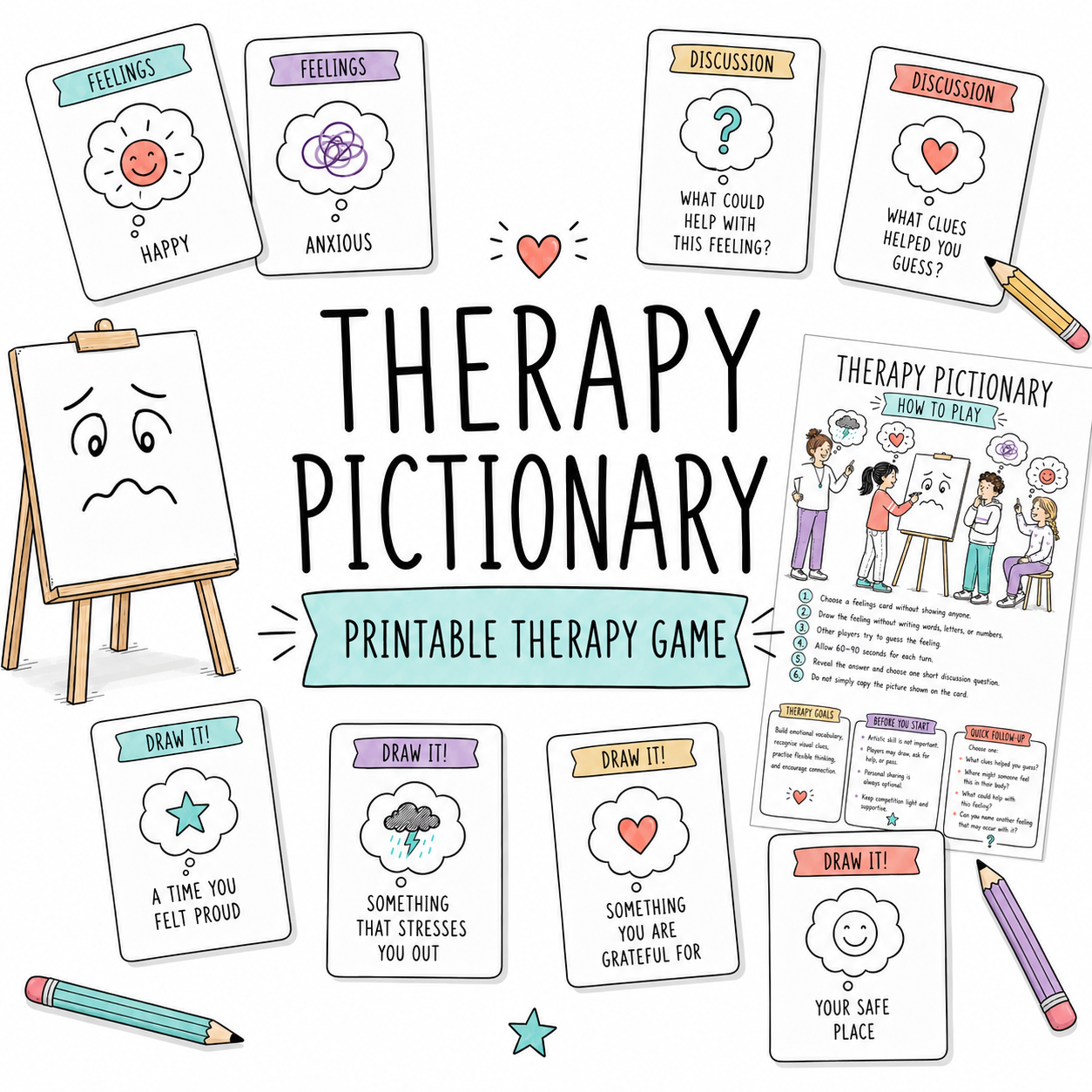 Therapy Pictionary: Printable Therapy Games for Groups, Group Therapy Games