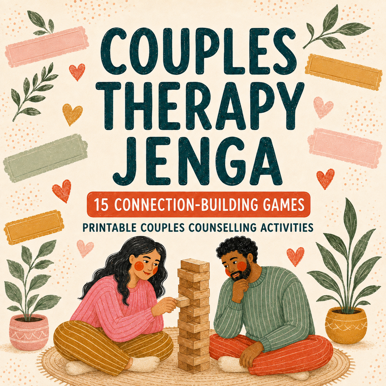 Couples Therapy Jenga: 15 Needs, Communication & Connection-Building Games (Printable PDF)
