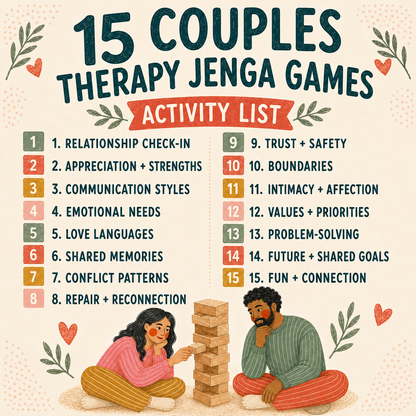 Couples Therapy Jenga: 15 Needs, Communication & Connection-Building Games (Printable PDF)
