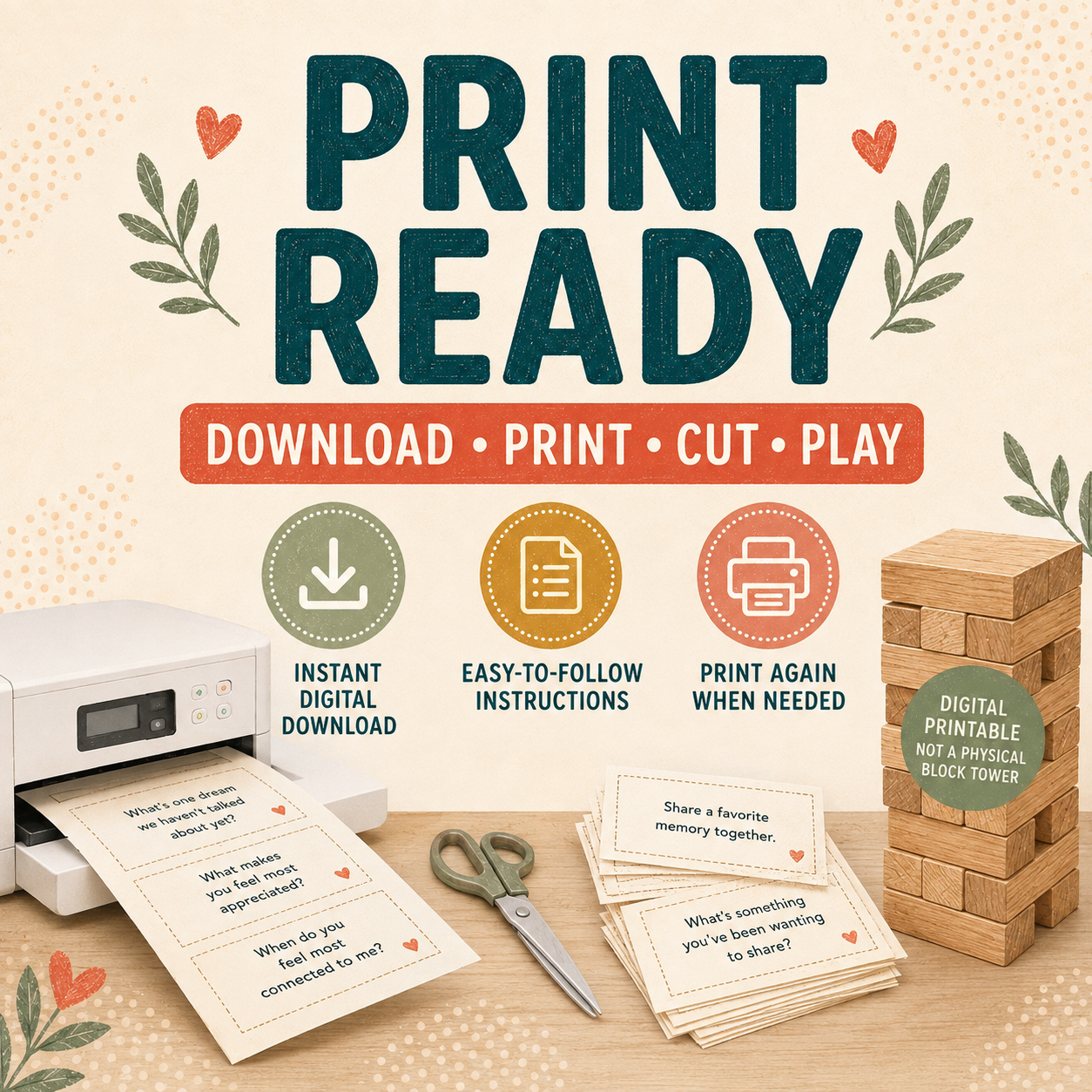 Couples Therapy Jenga: 15 Needs, Communication & Connection-Building Games (Printable PDF)