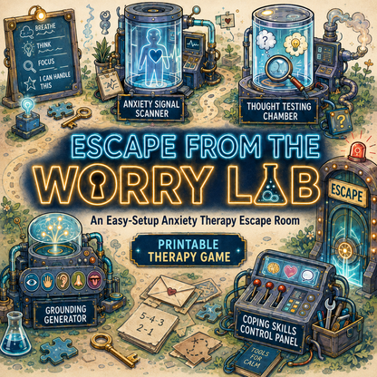 CBT Escape Room Game: Escape the Worry Lab - Fun Group Therapy Game for Teens