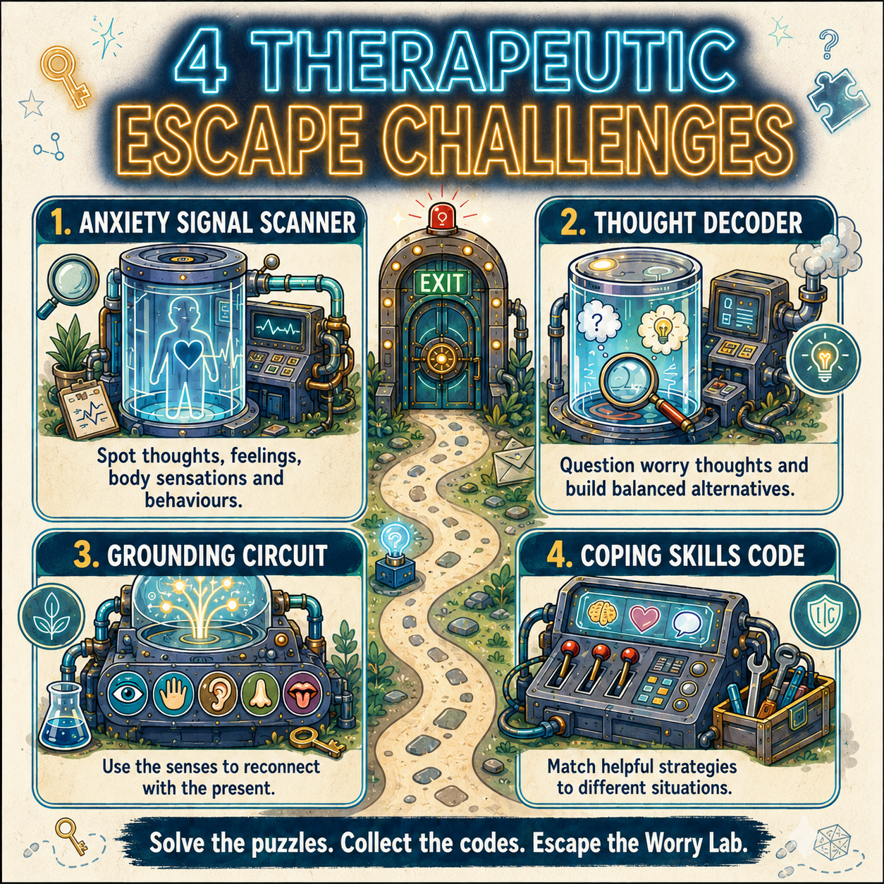 CBT Escape Room Game: Escape the Worry Lab - Fun Group Therapy Game for Teens