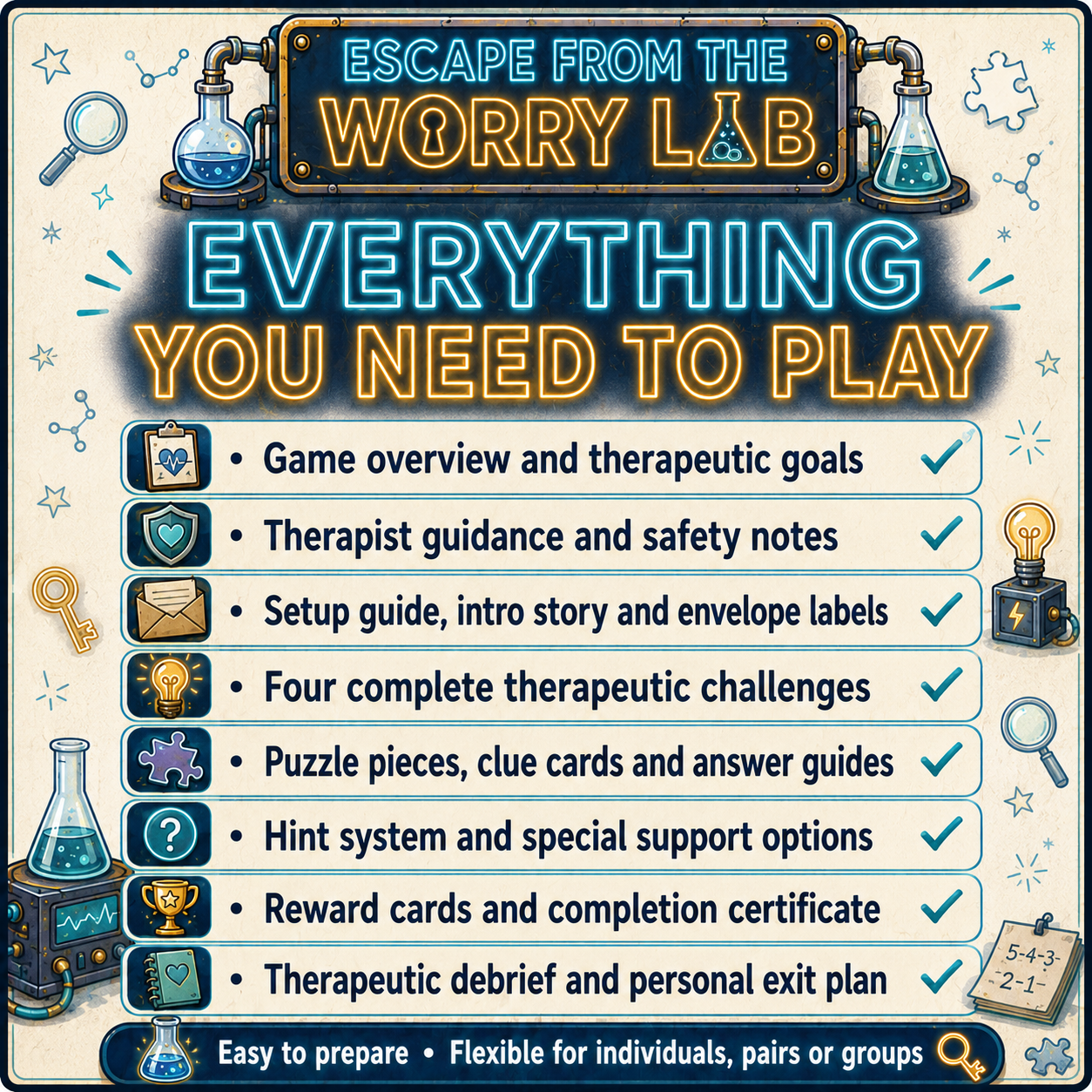 CBT Escape Room Game: Escape the Worry Lab - Fun Group Therapy Game for Teens