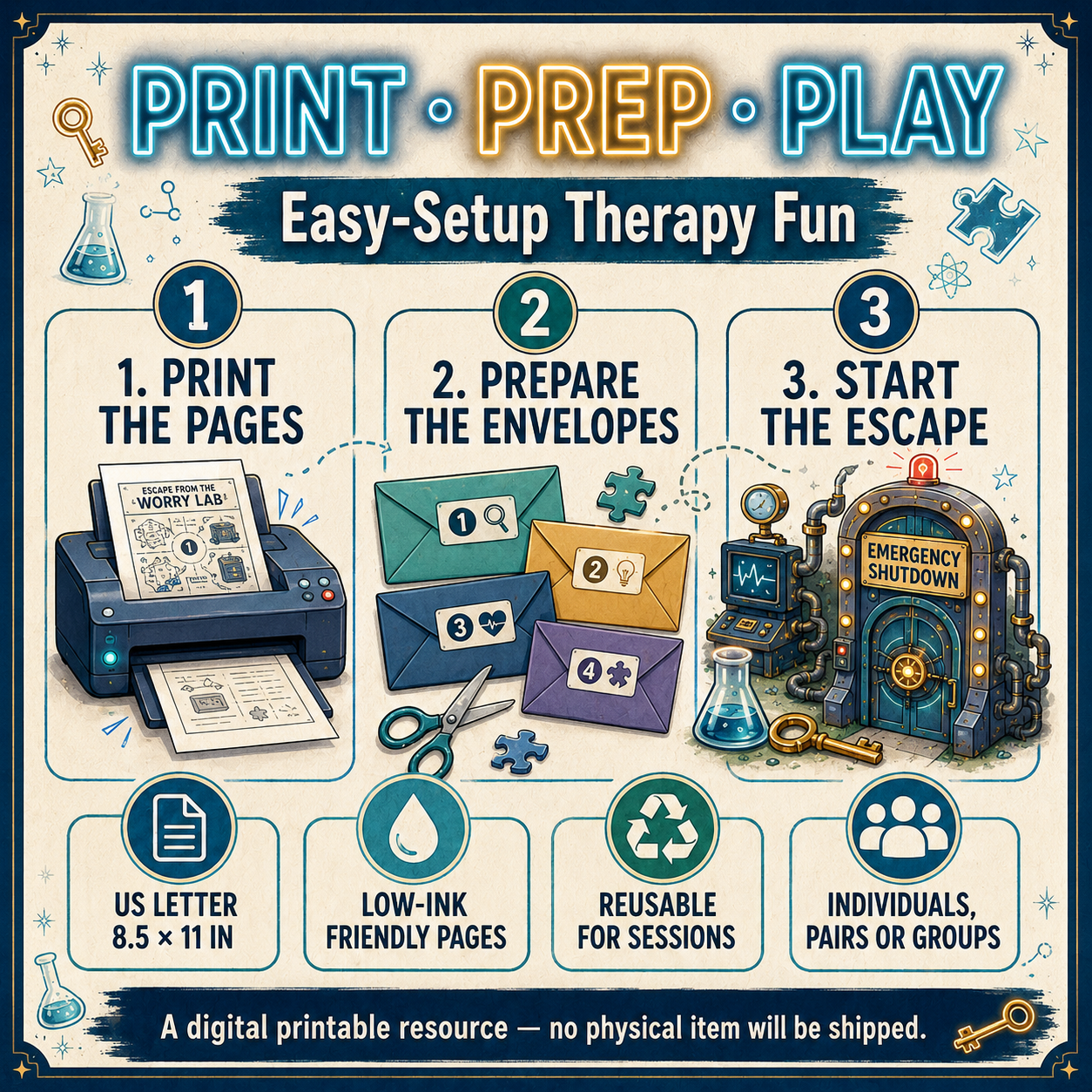 CBT Escape Room Game: Escape the Worry Lab - Fun Group Therapy Game for Teens