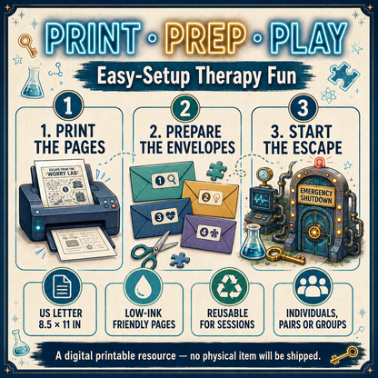 CBT Escape Room Game: Escape the Worry Lab - Fun Group Therapy Game for Teens