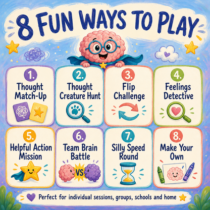 Flip That Thought! Kids Edition - Learn CBT in a fun way, Therapy Game Schools/Groups