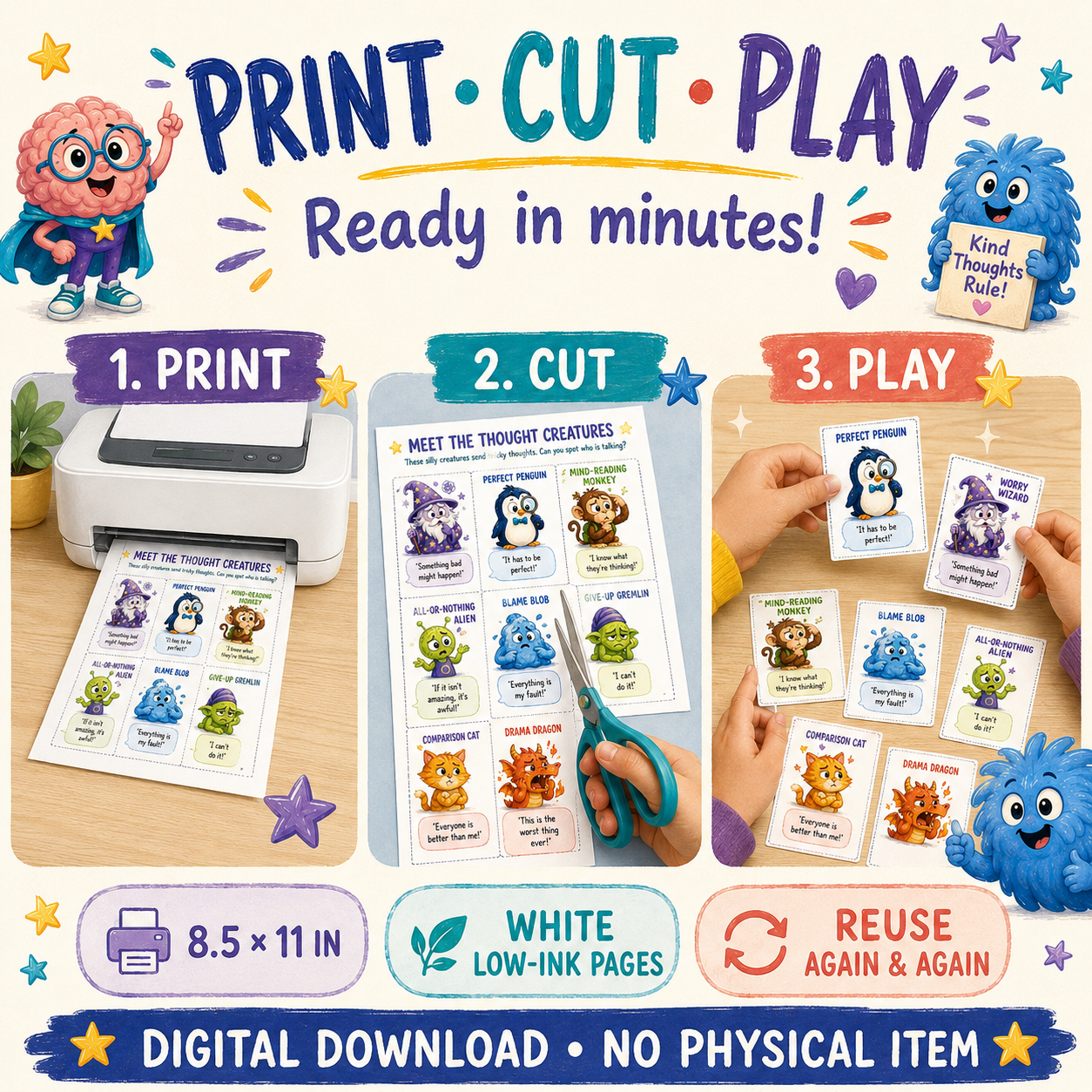 Flip That Thought! Kids Edition - Learn CBT in a fun way, Therapy Game Schools/Groups