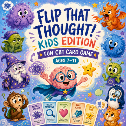 Flip That Thought! Kids Edition - Learn CBT in a fun way, Therapy Game Schools/Groups