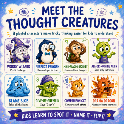 Flip That Thought! Kids Edition - Learn CBT in a fun way, Therapy Game Schools/Groups
