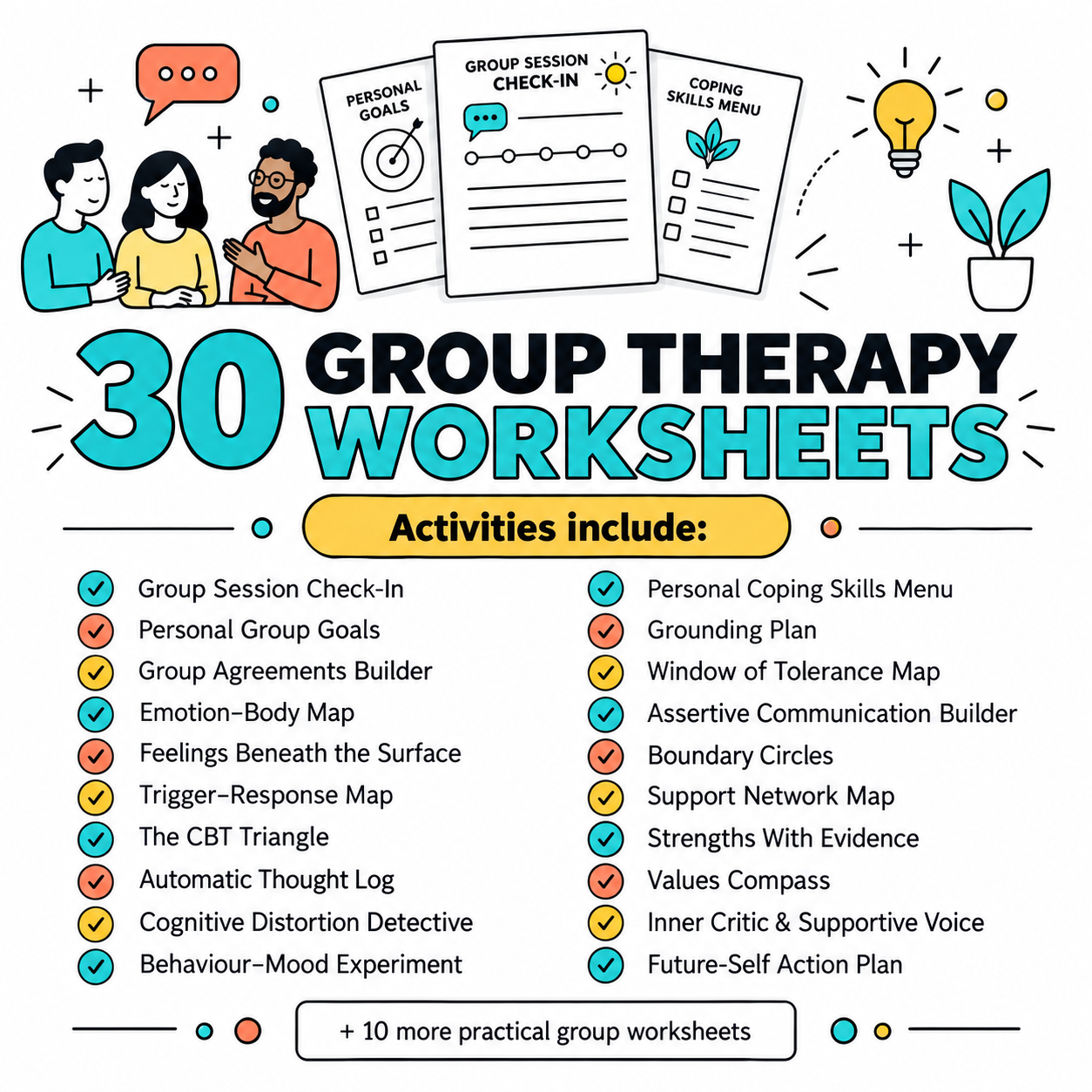 Adult Group Therapy Workbook – 30 Printable Worksheets