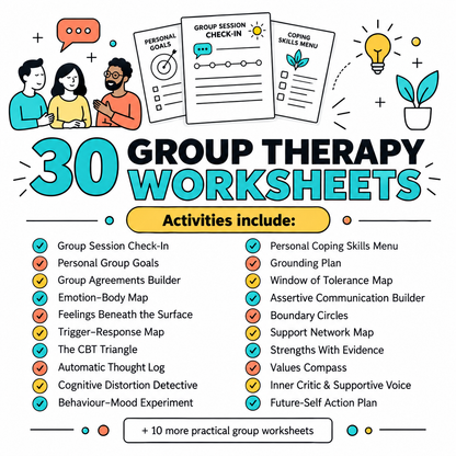 Adult Group Therapy Workbook – 30 Printable Worksheets