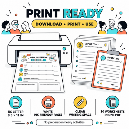 Adult Group Therapy Workbook – 30 Printable Worksheets