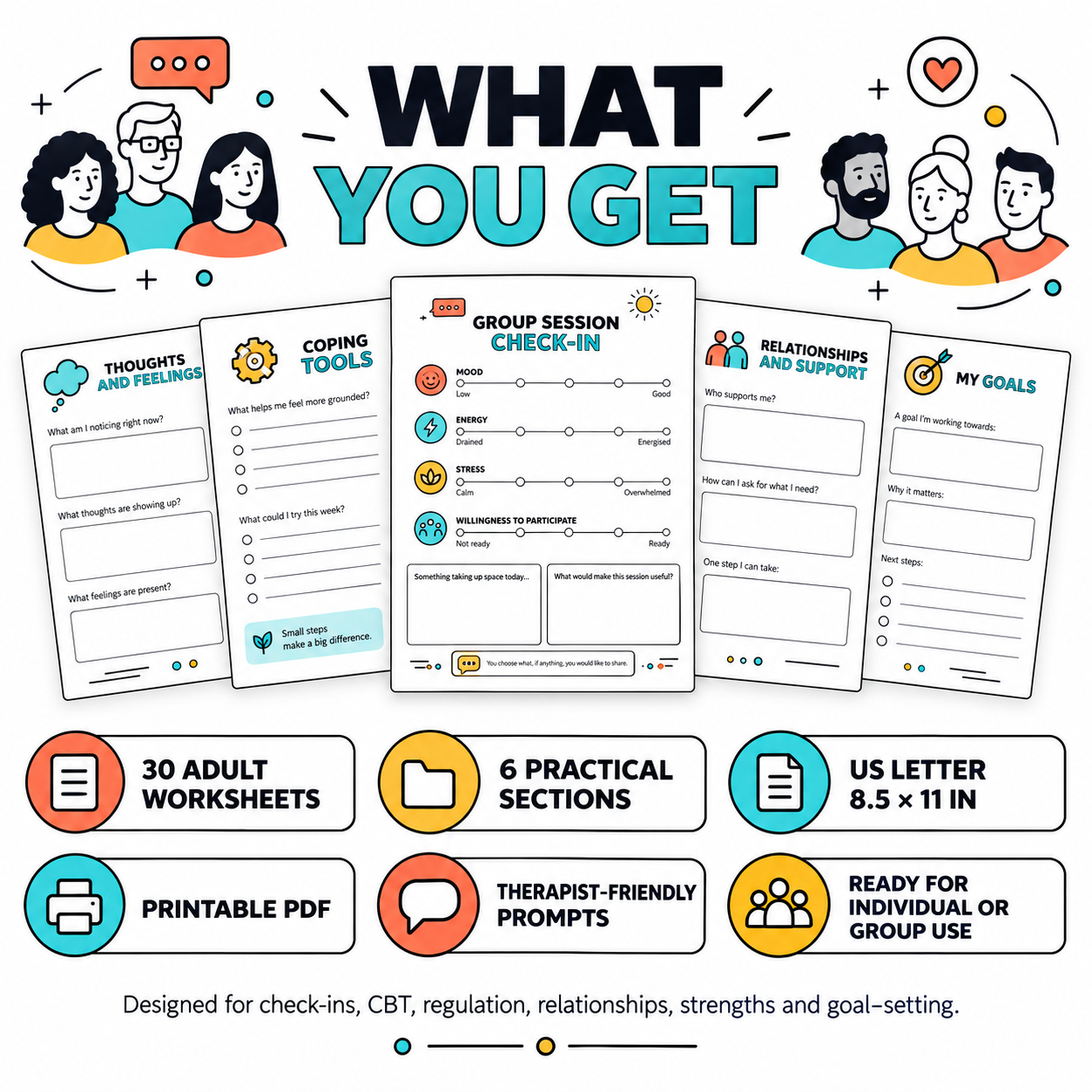 Adult Group Therapy Workbook – 30 Printable Worksheets