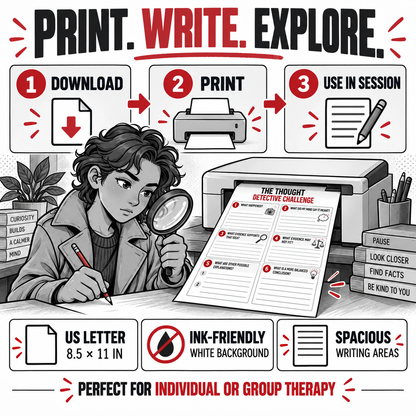 The Thought Detective: Fun CBT Thought Record Worksheet, Teen Adolescent CBT Tools