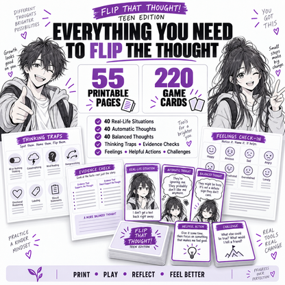 Flip That Thought! Teen Edition: A CBT game for Adolescents, learn spot unhelpful thoughts (ANTs, CPT)