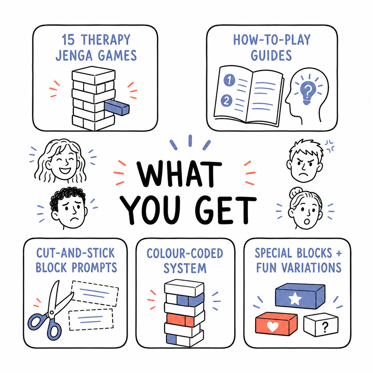 Therapy Games for Jenga: 15 Printable Counseling Activities for Emotions, Coping Skills (PDF)
