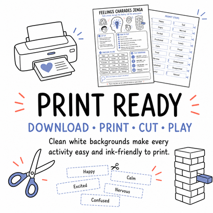 Therapy Games for Jenga: 15 Printable Counseling Activities for Emotions, Coping Skills (PDF)