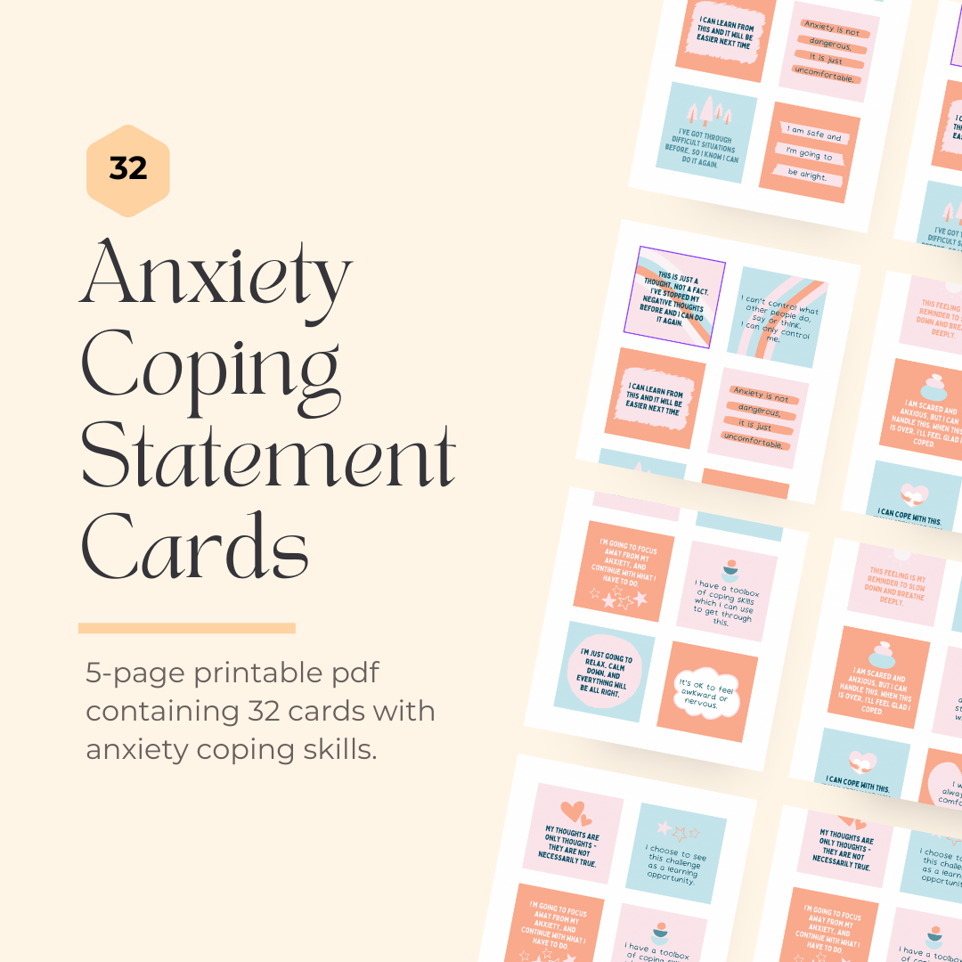32 Anxiety Coping Statements Cards pdf - Coping Skills, Worry Cards, F ...