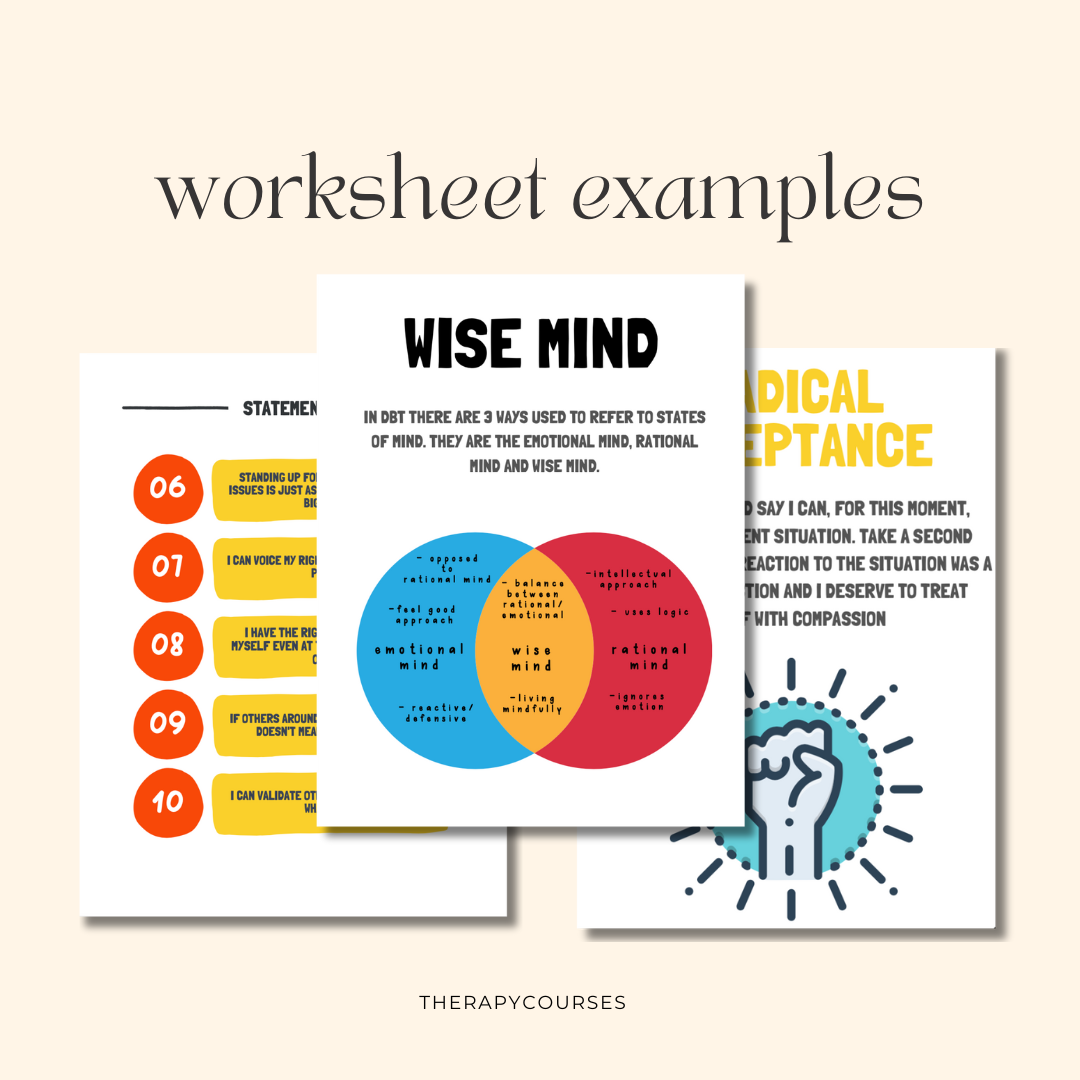 DBT Worksheets - 150+ Pages of DBT Skills Techniques, DBT Handouts, DBT Self Study