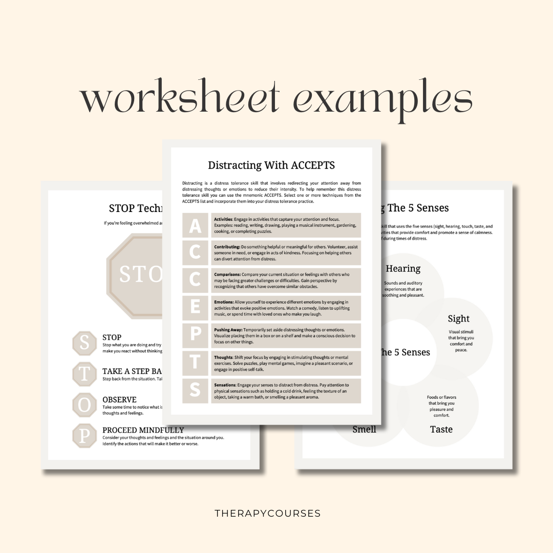 DBT Therapy Worksheets Bundle: Dialectical Behaviour Skills, Tools Tec ...