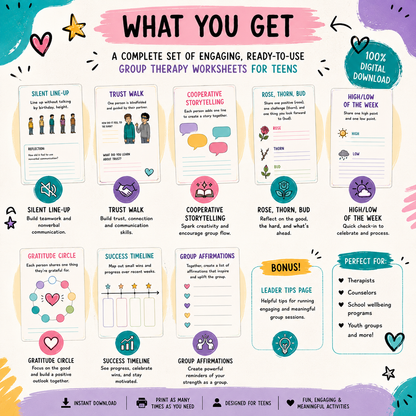 30 Engaging Adolescent Group Therapy Activities - Fun Done for You Printables for Teens