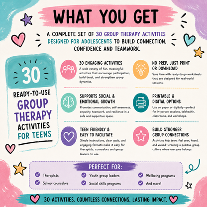 30 Engaging Adolescent Group Therapy Activities - Fun Done for You Printables for Teens
