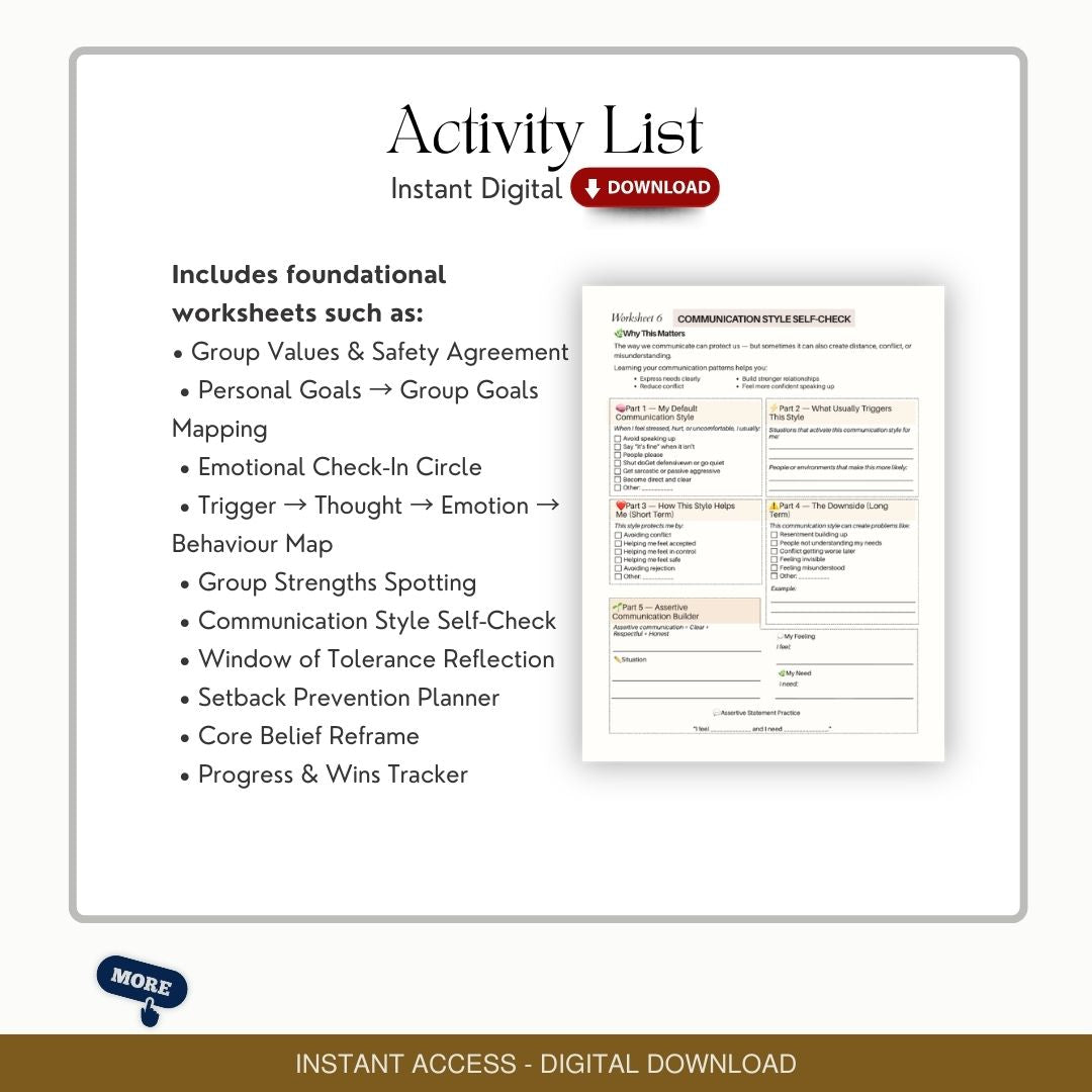 Group Therapy Activity Worksheets: 30 page Toolkit for Adults, Teens (Adolescents) Handouts