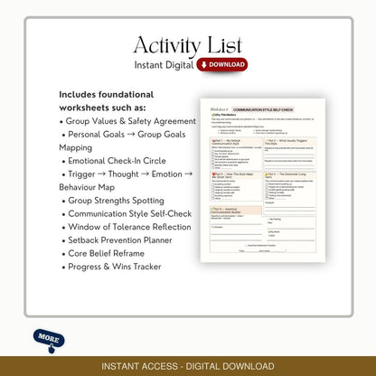 Group Therapy Activity Worksheets: 30 page Toolkit for Adults, Teens (Adolescents) Handouts