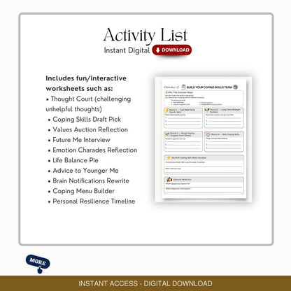 Group Therapy Activity Worksheets: 30 page Toolkit for Adults, Teens (Adolescents) Handouts