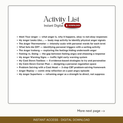 Anger Management Worksheets for Kids: 12 CBT Activities for Children Handouts Exercises (Ages 6-12)