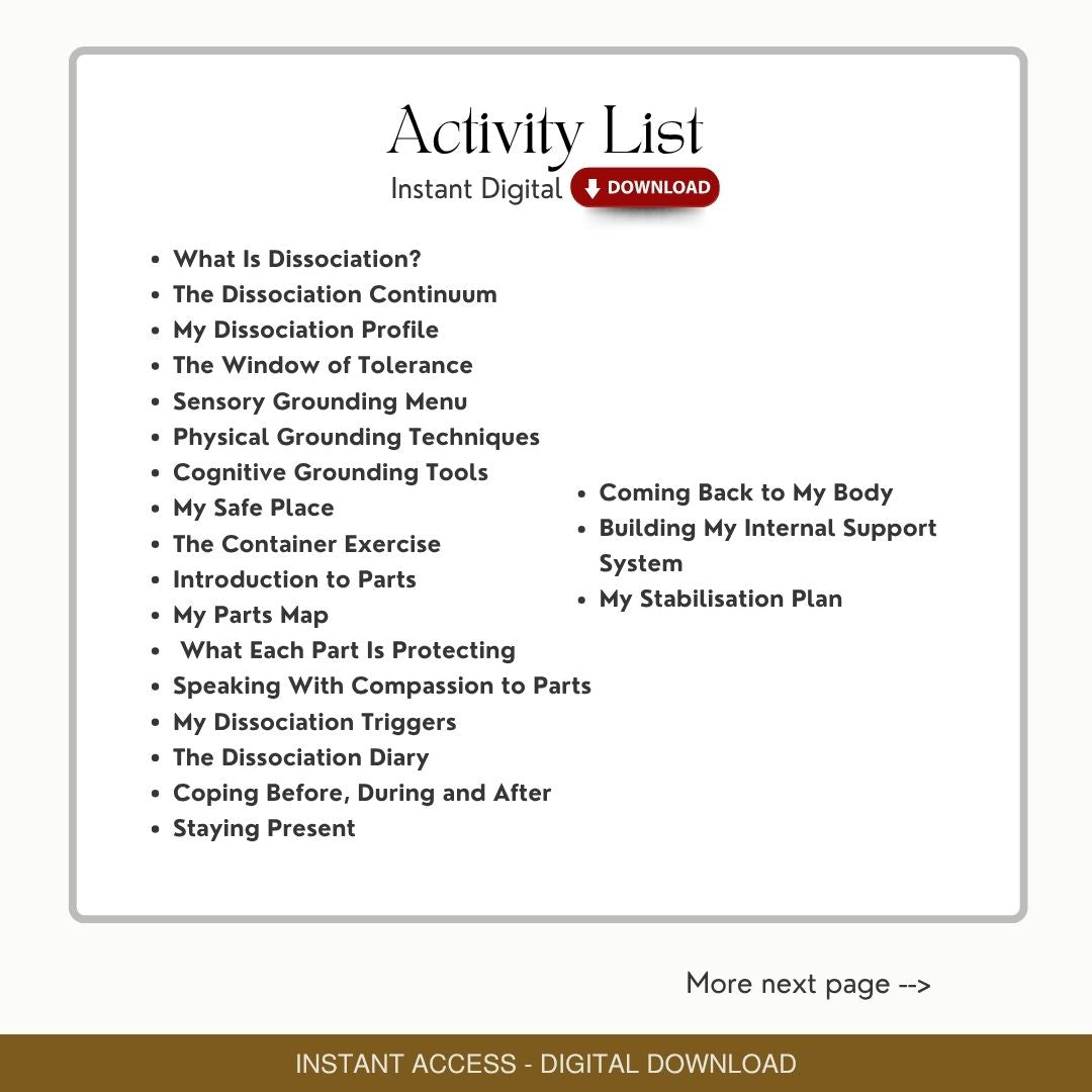 Dissociation Worksheets for Therapists - 20 Exercises + Tools for Dissociation (groups, hanouts)