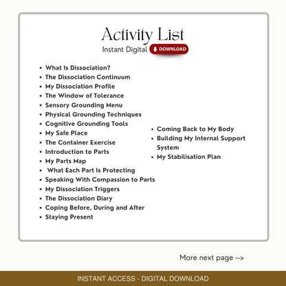 Dissociation Worksheets for Therapists - 20 Exercises + Tools for Dissociation (groups, hanouts)