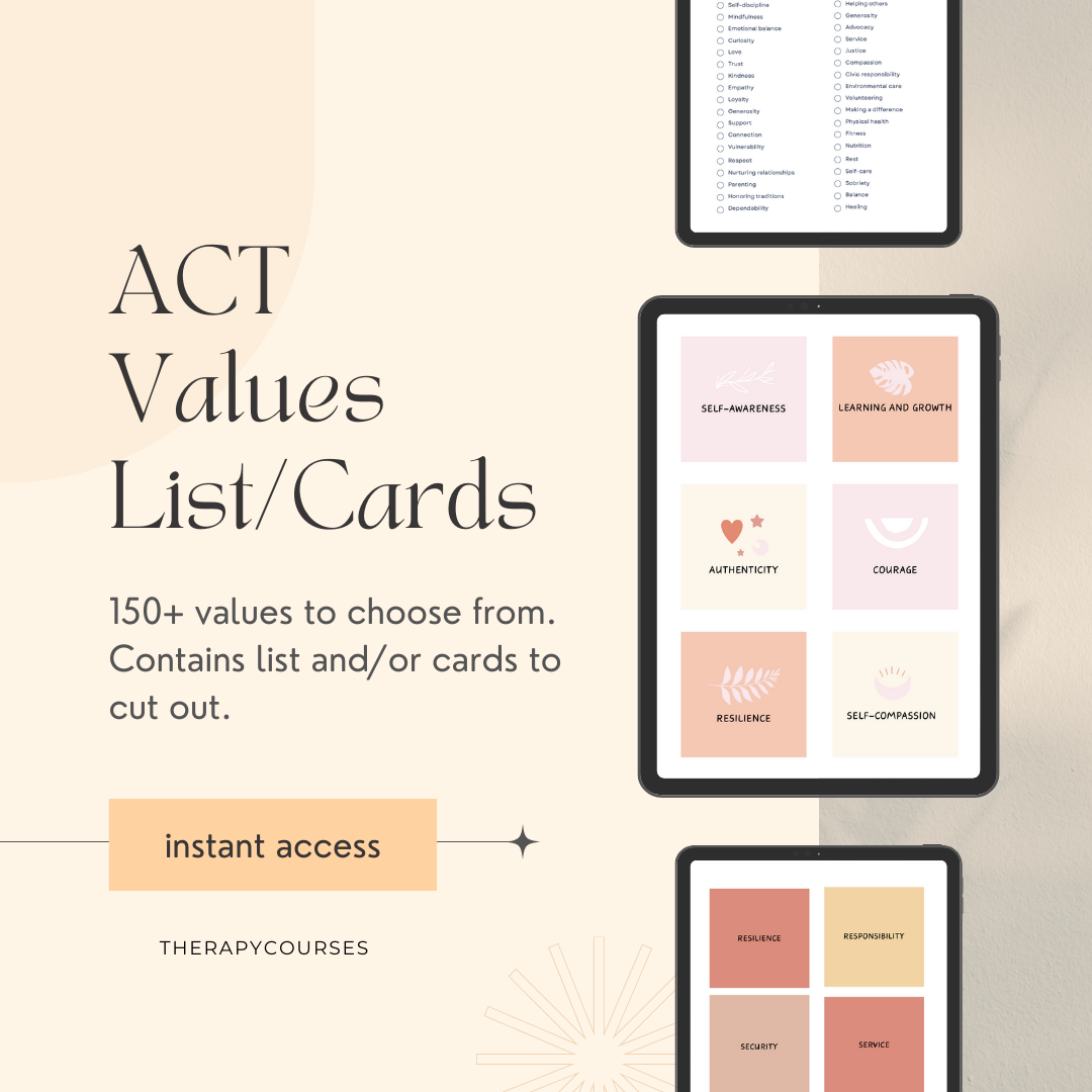 2 ACT Values List Worksheets - Acceptance & Commitment Therapy pdf ...