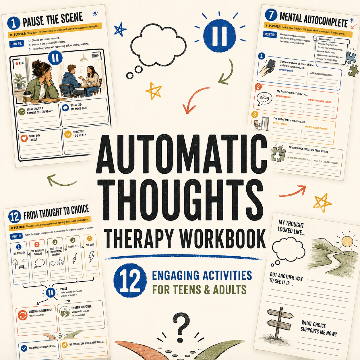 Automatic Thoughts Therapy Workbook: 12 Engaging CBT Activities
