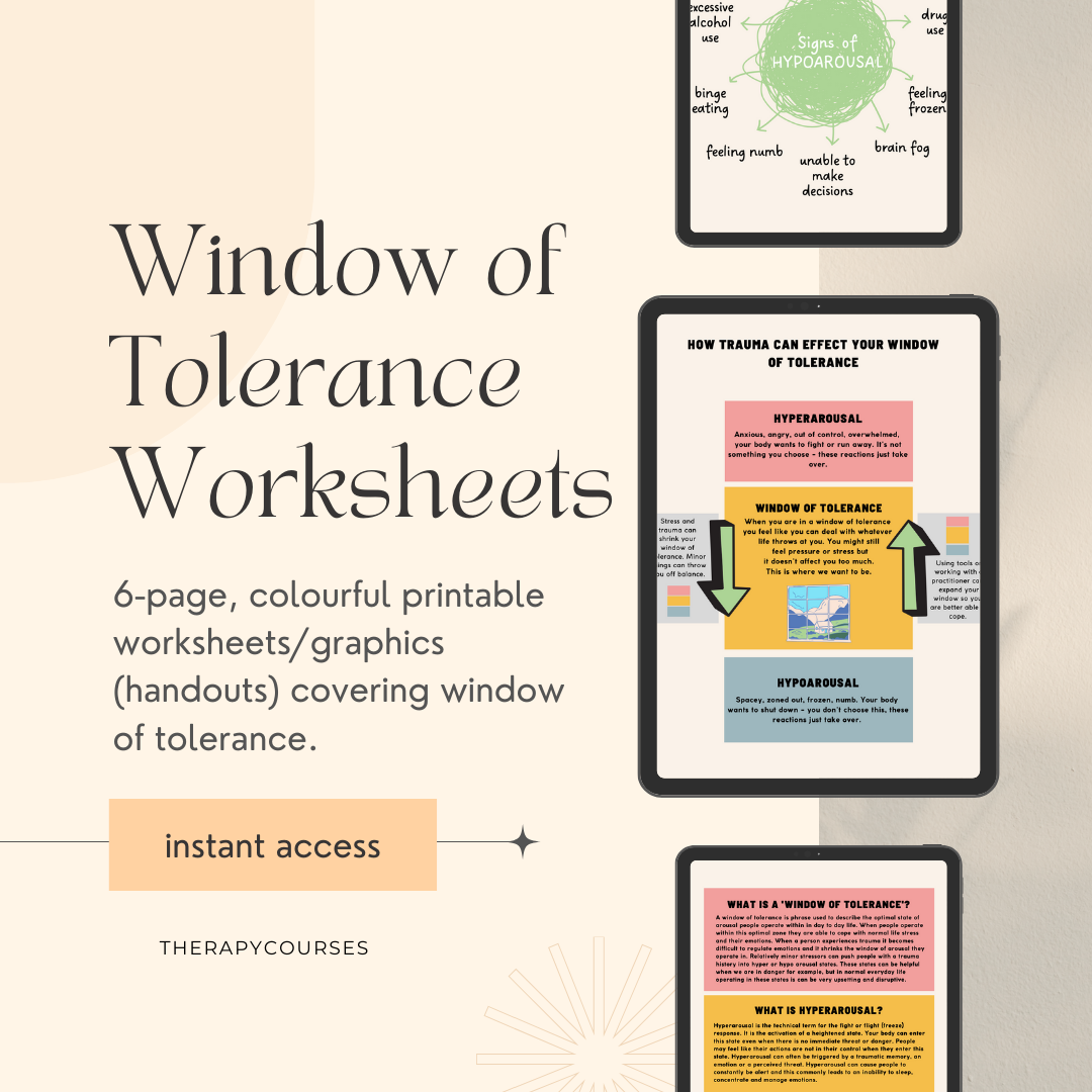 Window of Tolerance Worksheet - Graphics, Exercises, pdf