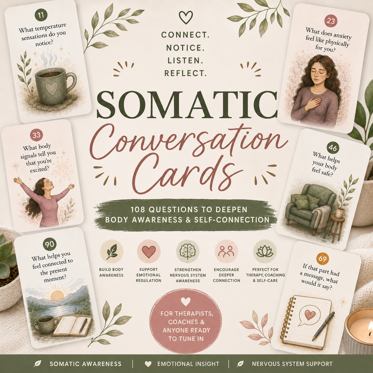 Somatic Conversation Cards: Somatic Therapy Activities Printable (1:1 and Groups)