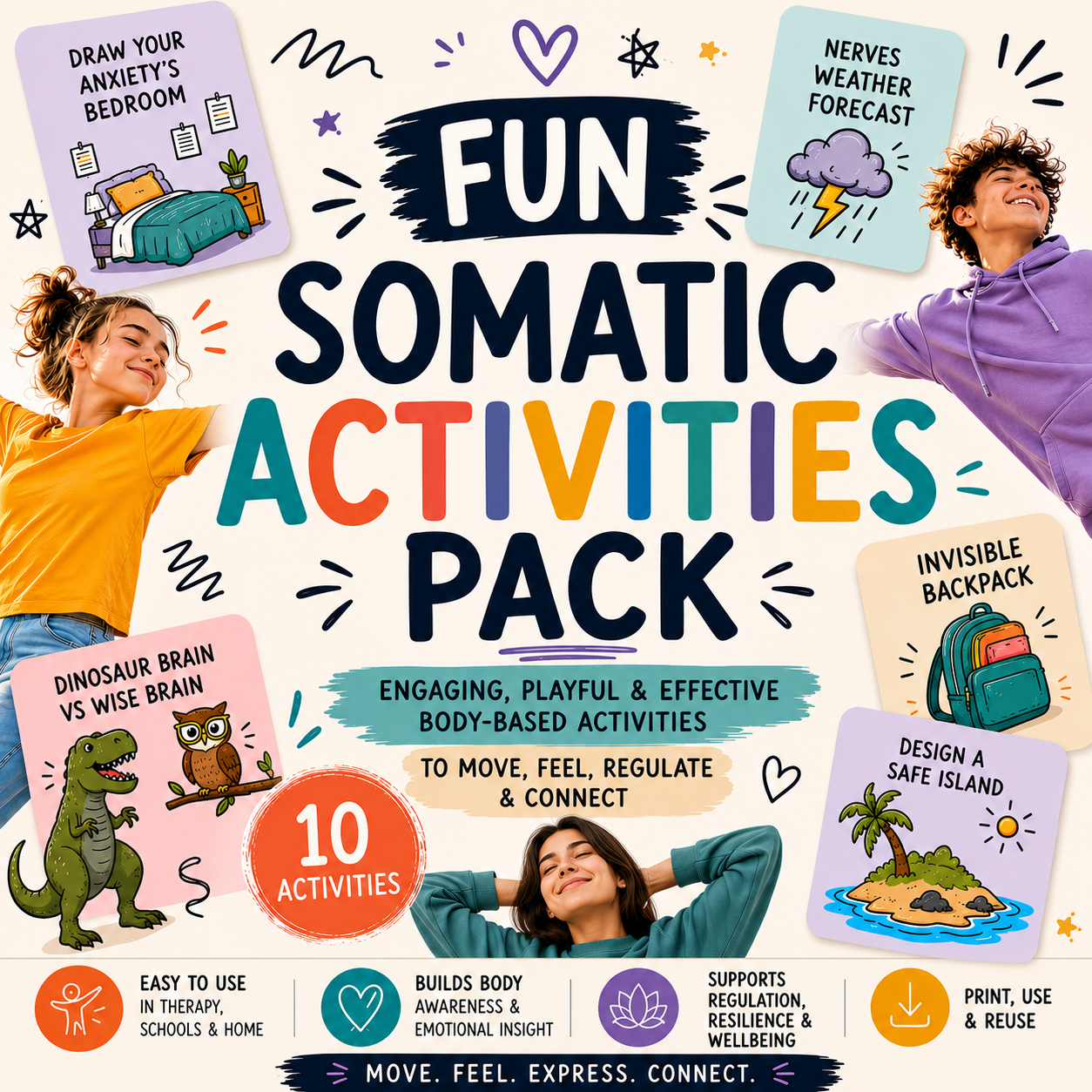 Fun Somatic Activities Pack for Teens & Adults | 10 Body-Based Therapy Activities | Printable PDF